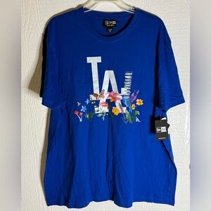 LA Blue Graphic T-Shirt with Floral Design